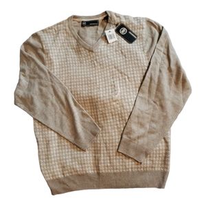 NWT Weatherproof houndstooth and solid tan pullover sweater mens large